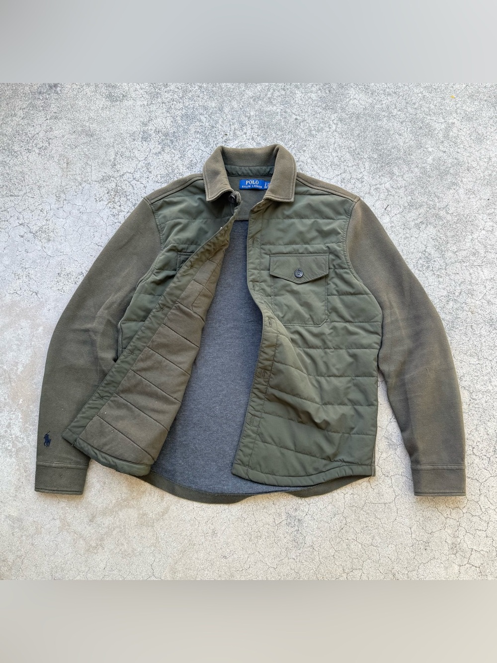 POLO Ralph Lauren Pique Double knit Quilted Shirt Jacket Armadillo Green Shacket